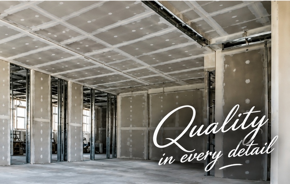 Interior under construction with drywall systems
